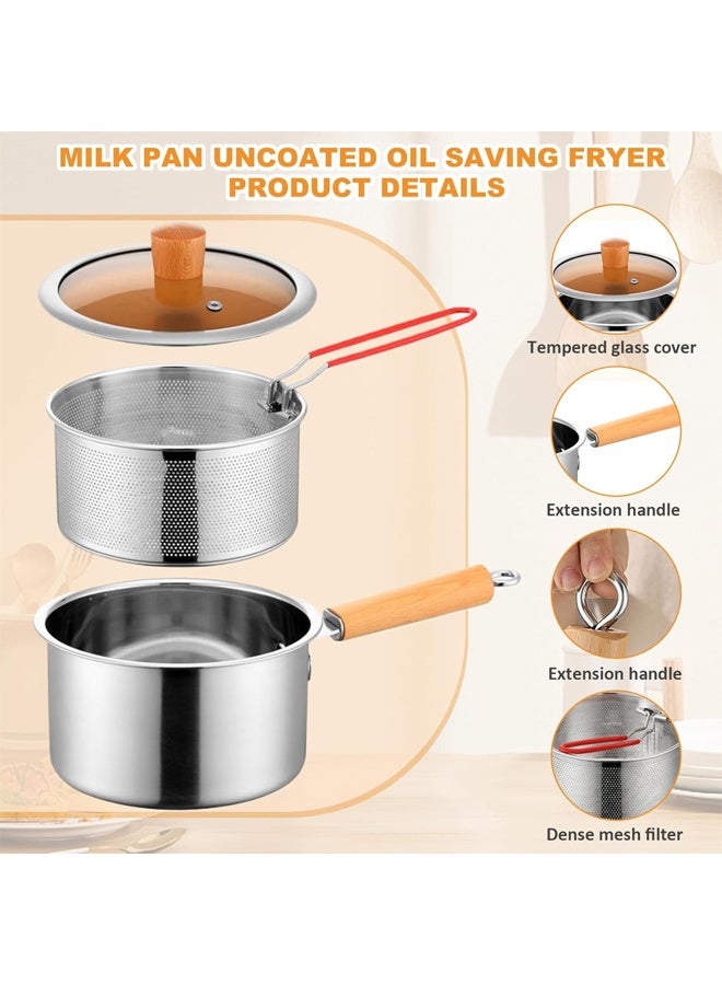HQ-GAMING Deep Fryer Pot Stainless Steel Frying Pan with Strainer Basket and Handle Oil Strainer Pot with Clip Food Cooking Pot With Lid Deep Fry Pan for Home Use Stovetop Fryer for Frying Fish Shrimp Chicken and Fries - Image 3